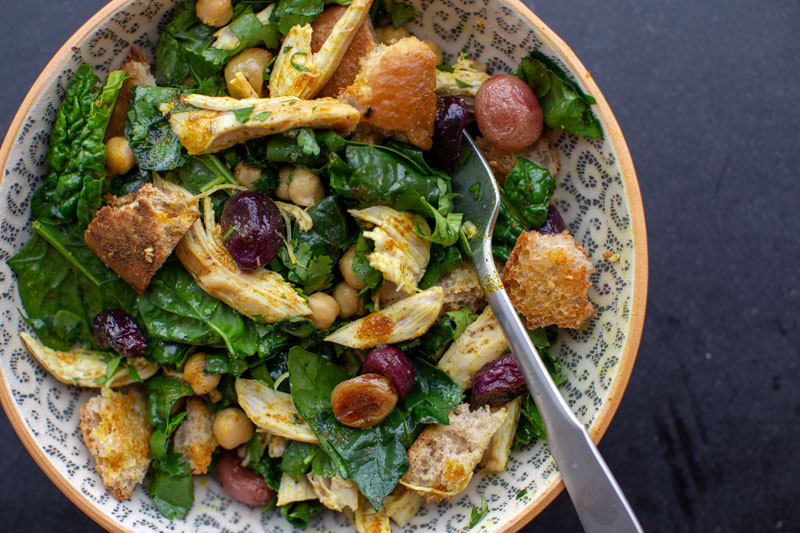 Leftover Chicken Curry Salad with Roasted Grapes and Za'atar Croutons